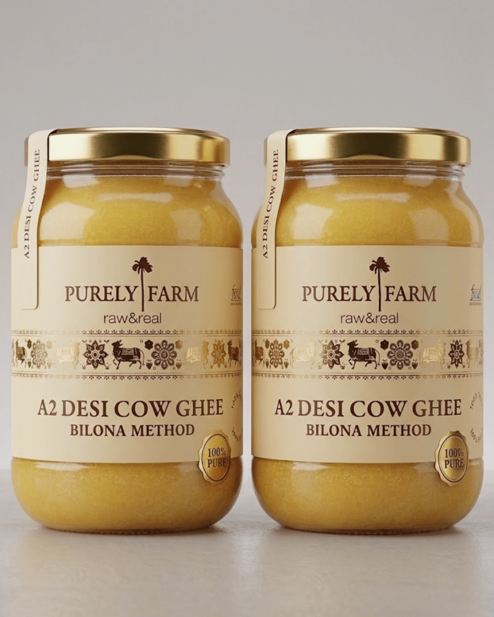 A2 Cow Ghee | Bilona Method | Curd-Churned | Lab Tested I 2L - Purely Farm